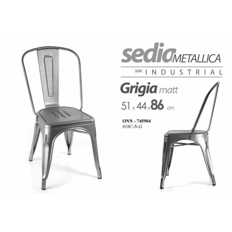 4x Sedia industrial grigio in metallo stile urban cm 51 x 44 x 86 h