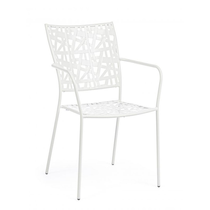 Sedia per esterno con braccioli in acciaio Bianco KELSIE 54x55x h89 cm