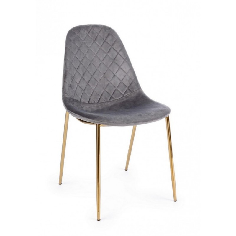 Sedia salotto in velluto grigio con gambe oro