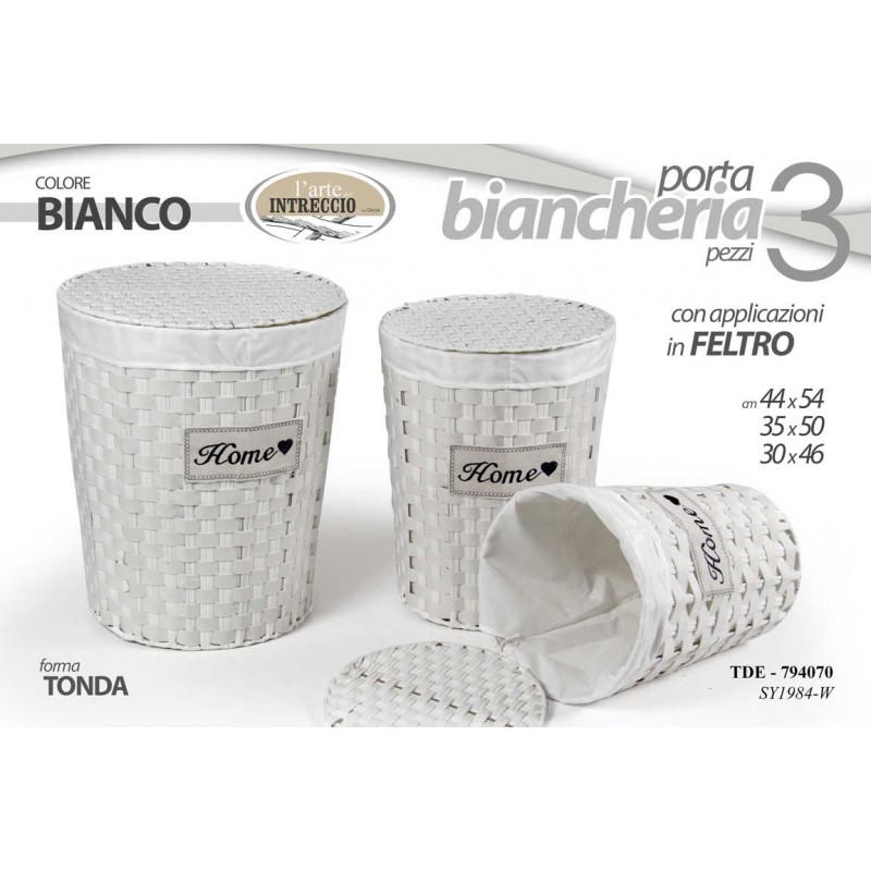 2x Set ceste portabiancheria bianco portapanni pz 3