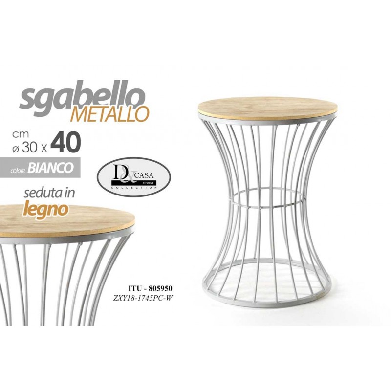 2x Sgabello bianco stile urban in metallo seduta legno