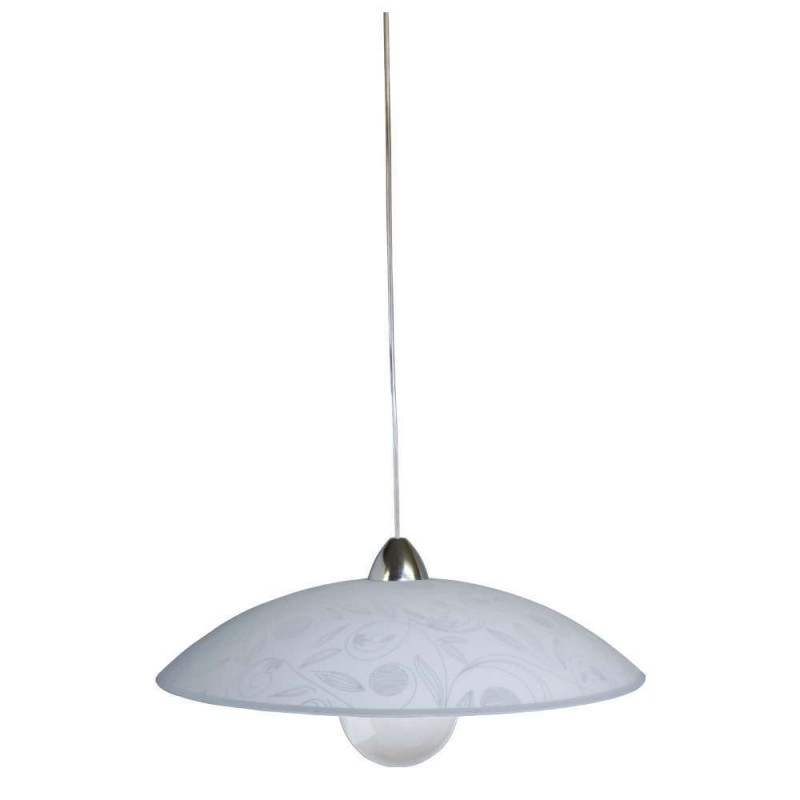Sospensione in lastra di vetro bianco garden montatura cromo diam.50xh.14 cm