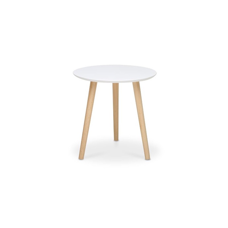 Tavolino tondo bianco 3 piedi legno di pino diam.48xh.45 cm