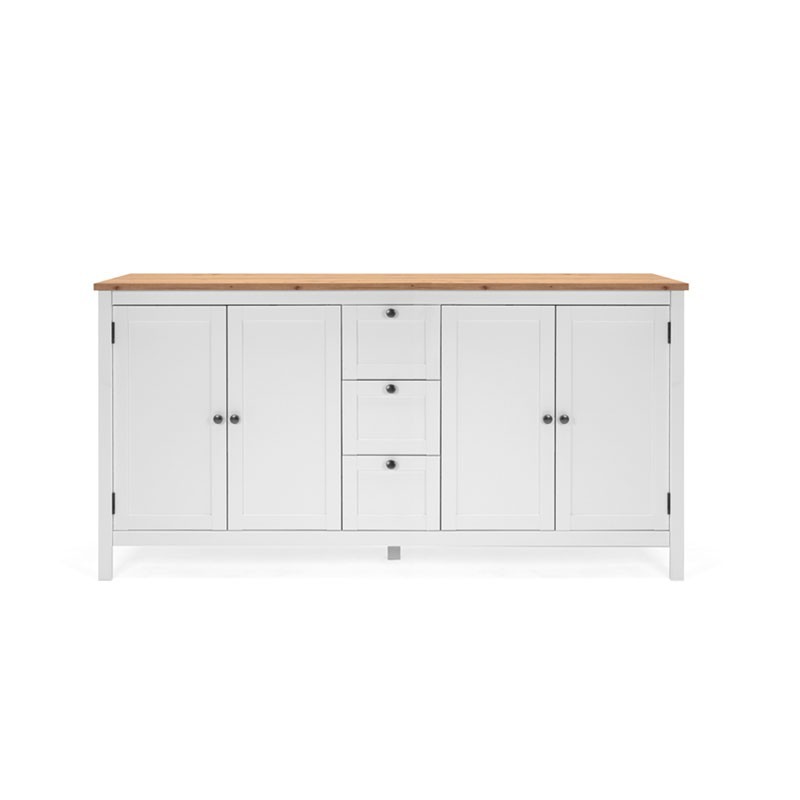 (2c) Mobile credenza 4 ante 3 cassetti bianco con top rovere 180x40xh.90 cm (BERGEN51BI)