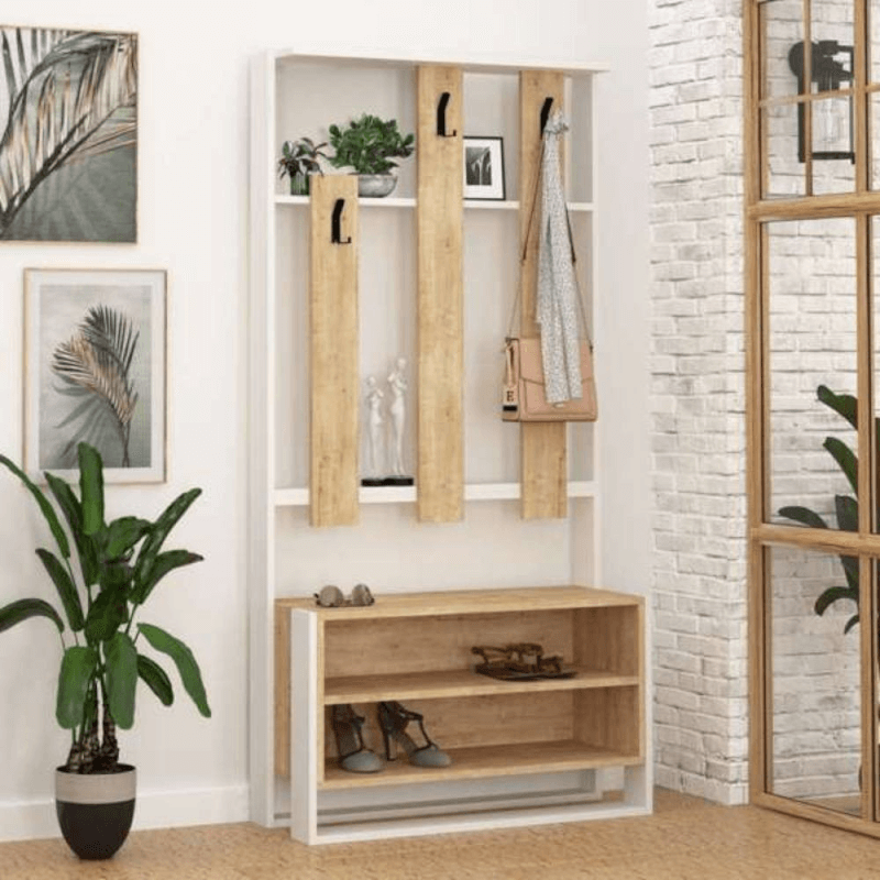 (2c) Mobile ingresso Chester bianco rovere 90x36x180