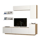 (2c) Parete attrezzata 3 ribalte con pensili bianco rovere 200x35xh.40-60 cm