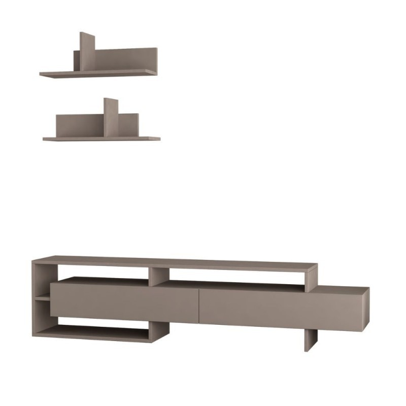 (2c) Porta tv con mensole a parete tortora 180x32x42h cm(GARATORTORA)