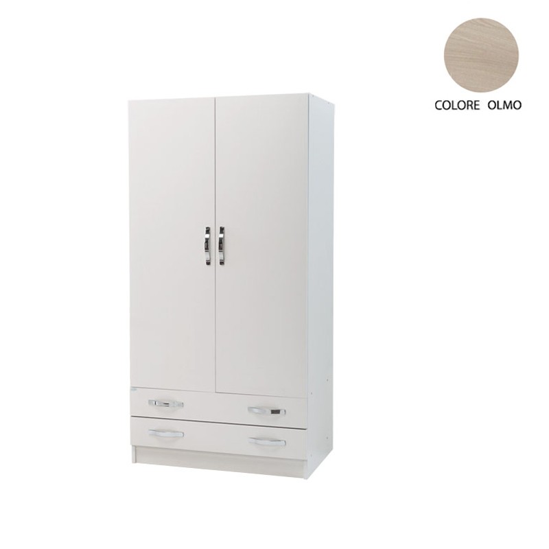 (3c) Armadio 2 ante e 2 cassetti cassa Bianco frontale olmo Cm 91x52xH 210 Iperbriko
