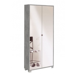 [O747CESPK] Armadio multiuso slim due ante a specchio otto ripiani Beton Cemento 83x29x h190 cm