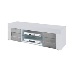[EFFEZ59672] Base Porta TV bianco lucido 2 ante grigio cemento L.138 P.42 H.44 cm EFFEZ