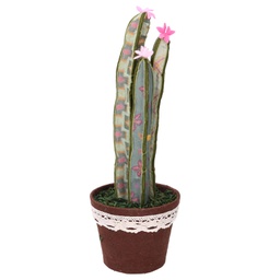 [V8538930000] Cactus tessuto con fiore verde tondo cmø14h41