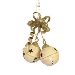 [V6196190000] Campanello metallo fiocco oro cm15x6x23