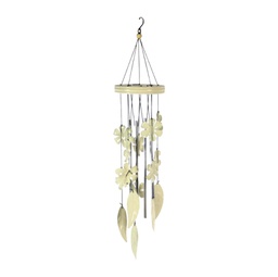 [V1852730000] Campanello metallo fiori e foglie bianco cm 12x12h61