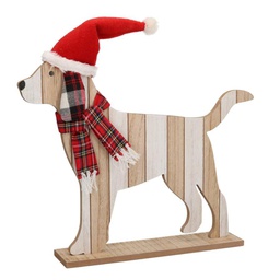 [V6124350000] Cane legno cappello rosso cm37x6h25