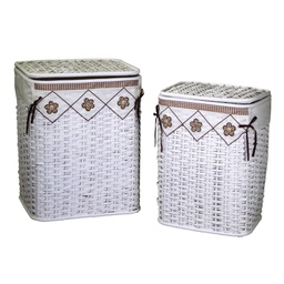[V1918840000] Cestone rattan bianco 1-2 fodera Claudio marrone rettangolare cm46x36h58