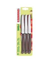 [051054] Coltello da tavola Dinamik Kaimano con manico in pelle marrone/acciaio inox da 11 cm e confezione da 6 pezzi.