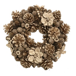 [V6322650000] Coroncina con fiori e pigne champagne cm ø30h8