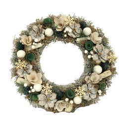 [V6323060000] Coroncina con pigne e fiori bianco verde cm ø45h8,5