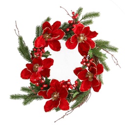 [V6135030000] Coroncina fiori bacche rosso oro tondo cmø50x40