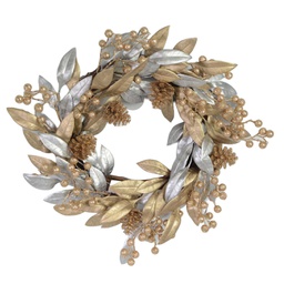 [V6327590000] Coroncina foglie argento oro cm ø45
