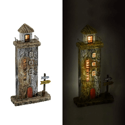 [2000516] Decorazione Mare Faro Legno Naturale Con Led Cm16X6,5H29