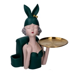 [V8543040000] Donna resina svuotatasche vassoio e scatola verde cm 23x20h36