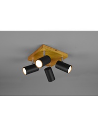 [TRIO812400432] Faretto Marley 4 Spot GU10 Nero E Legno 22x22 cm Trio Lighting