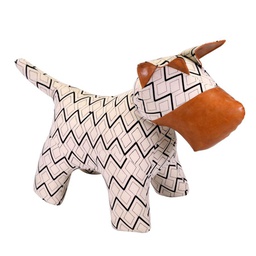 [V1864710000] Fermaporta tessuto ecopelle marrone bianco cane cm 58x25h42