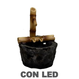 [V1863540000] Fontana resina roccia e bambu con led cm 30x33h46
