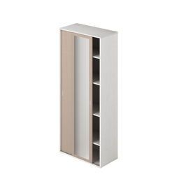 [AZ26144] Guardaroba con specchio ante scorrevoli e ripiani colore Olmo struttura Bianco H212x90x43cm