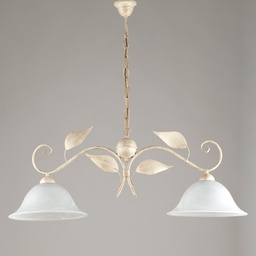 [BL81-2-AV] Lampadario a sospensione in ferro Avorio Oro due luci 93x h34 cm