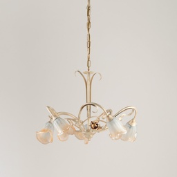 [BL26-5-AV] Lampadario a sospensione in ferro Avorio Oro rose cinque luci 60x h47 cm