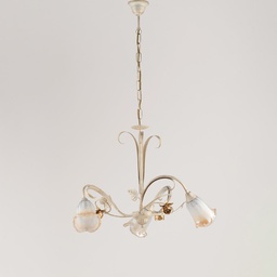 [BL26-3-AV] Lampadario a sospensione in ferro Avorio Oro rose tre luci 54x h43 cm