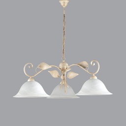 [BL81-3-AV] Lampadario a sospensione in ferro Avorio Oro tre luci 78x h34 cm