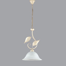 [1998607] Lampadario a sospensione in ferro Avorio Oro una luce vetri alabastro Bianco 30x h34 cm