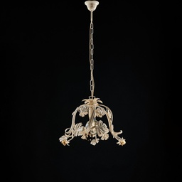 [BL169-1-AV] Lampadario a sospensione in ferro Avorio decape e rose Oro una luce 47x h31 cm