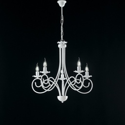 [BL130-5-BCO] Lampadario a sospensione in ferro Bianco shabby cinque luci 57x h60 cm