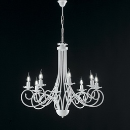 [BL130-8-BCO] Lampadario a sospensione in ferro Bianco shabby otto luci 67x h68 cm