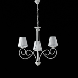 [BL130-3-BCO-PAR] Lampadario a sospensione in ferro Bianco shabby paralumi Bianchi tre luci 50x h60 cm