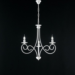 [BL130-3-BCO] Lampadario a sospensione in ferro Bianco shabby tre luci 50x h60 cm