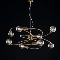 [BL219-8-BRZ] Lampadario a sospensione in ferro Bronzo Spazzolato otto luci 70x h33 cm