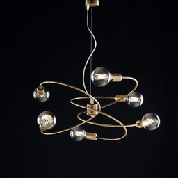 [BL219-6-BRZ] Lampadario a sospensione in ferro Bronzo Spazzolato sei luci 55x h30 cm