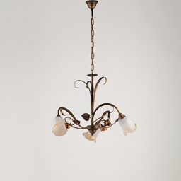 [BL26-3-BR] Lampadario a sospensione in ferro Marrone Oro foglie tre luci 54x h43 cm