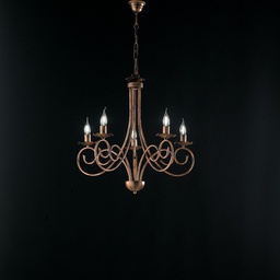 [BL130-5-NR] Lampadario a sospensione in ferro Nero DECO Rame cinque luci 57x h60 cm