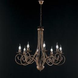 [BL130-8-NR] Lampadario a sospensione in ferro Nero DECO Rame otto luci 67x h68 cm