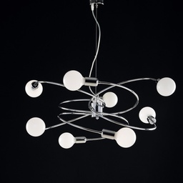 [BL219-8-CR] Lampadario a sospensione in ferro cromato otto luci 70x h33 cm