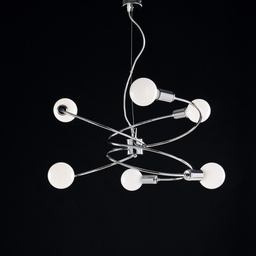 [BL219-6-CR] Lampadario a sospensione in ferro cromato sei luci 55x h30 cm