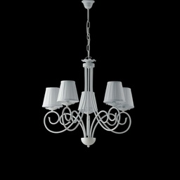 [BL130-5-BCO-PAR] Lampadario a sospensione in ferro shabby paralumi Bianchi cinque luci 57x h60 cm