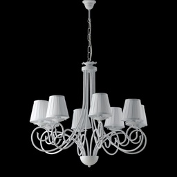 [BL130-8-BCO-PAR] Lampadario a sospensione in ferro shabby paralumi Bianchi otto luci 67x h68 cm