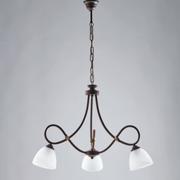[BL217-3-RG] Lampadario arte povera in ferro Nero ruggine tre luci bianchi 58x h52 cm